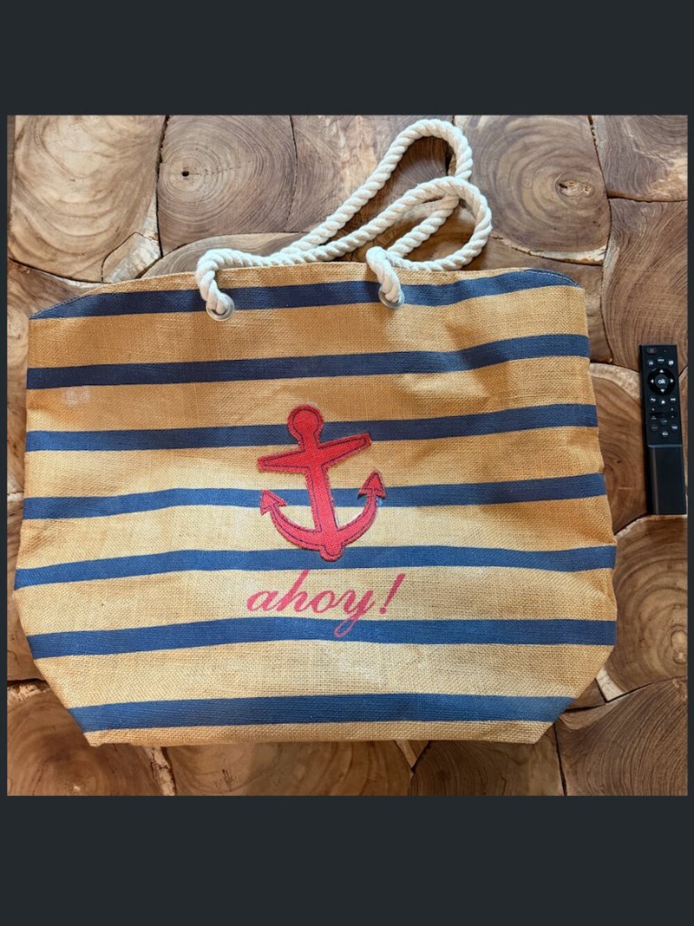 Nautical Anchor Jute Beach Tote Bag Large Rope Handle Striped Shoppe
